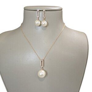 Rigant Women's Wedding, Party Rose Gold Plated Crystal Faux Pearl Necklace Set